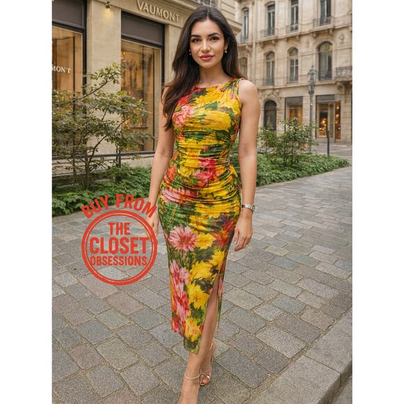 ZARA Draped Multicolor Midi Dress Blogger Fave NWT Size M - Picture 1 of 16